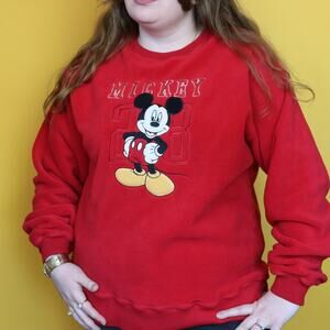Red Fleece Mickey Mouse Crewneck, M
